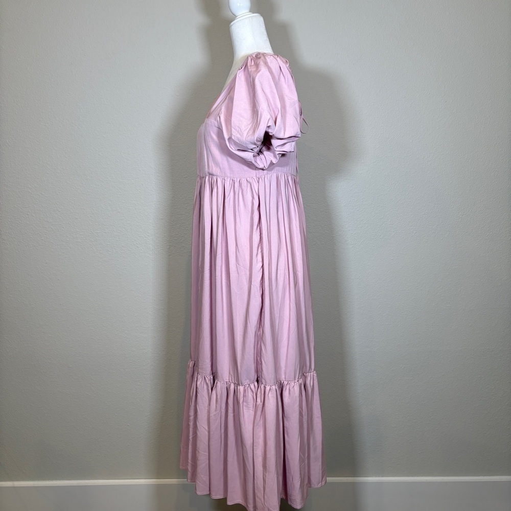 NWT Q2 Light Pink Midi Dress With Puff Sleeves Tie Back Size Small - Picture 3 of 7